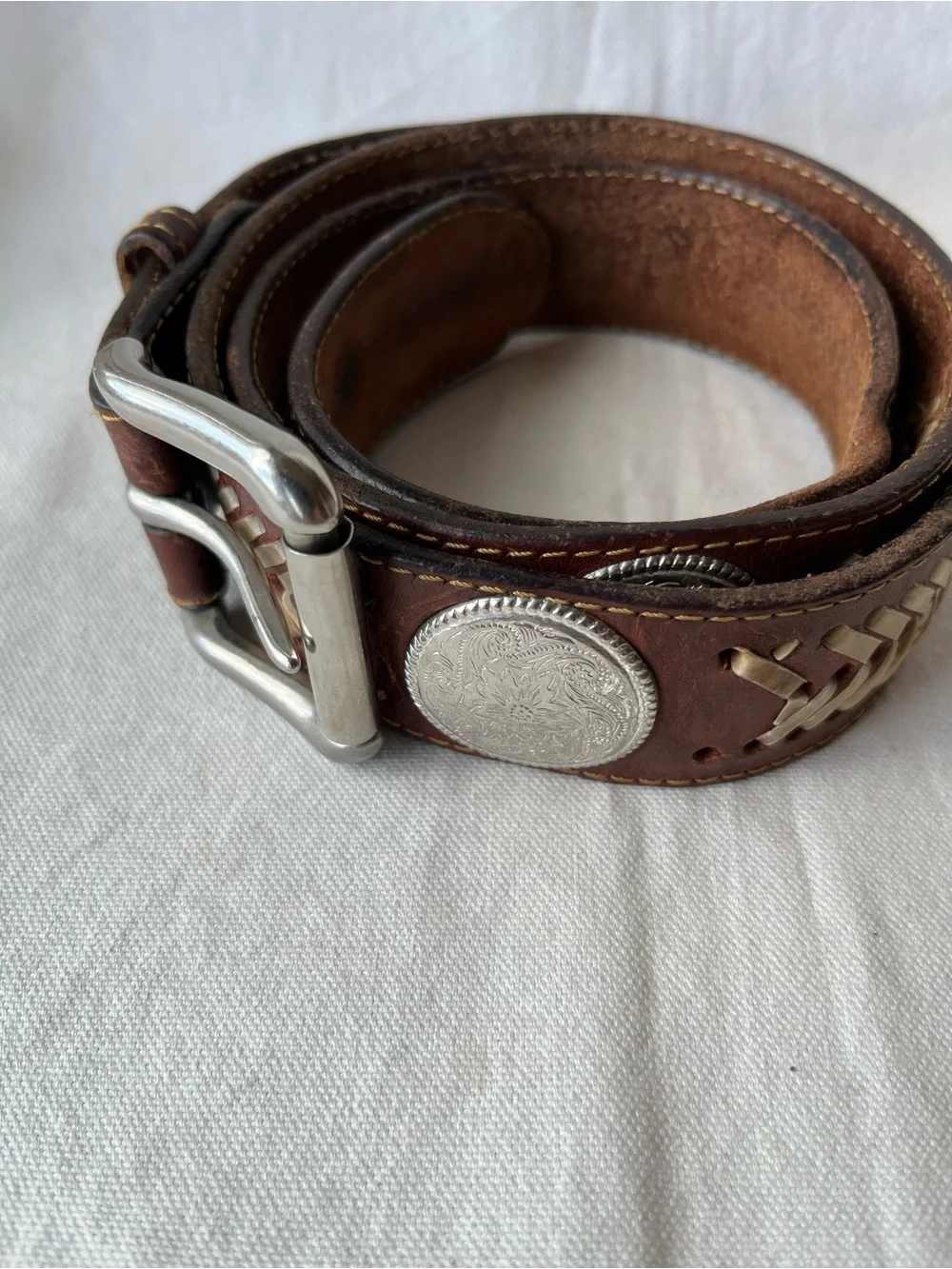 Source Unknown Brown Leather Braided Accent Belt with Silver-Tone Buckle